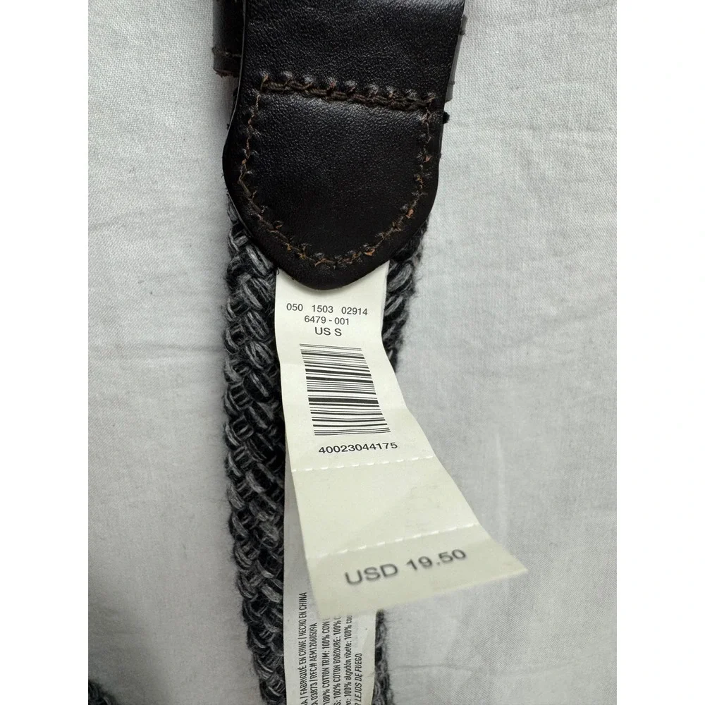 American Eagle‎ Mens Braided Cotton Belt Grey Brown Leather Trim Size S